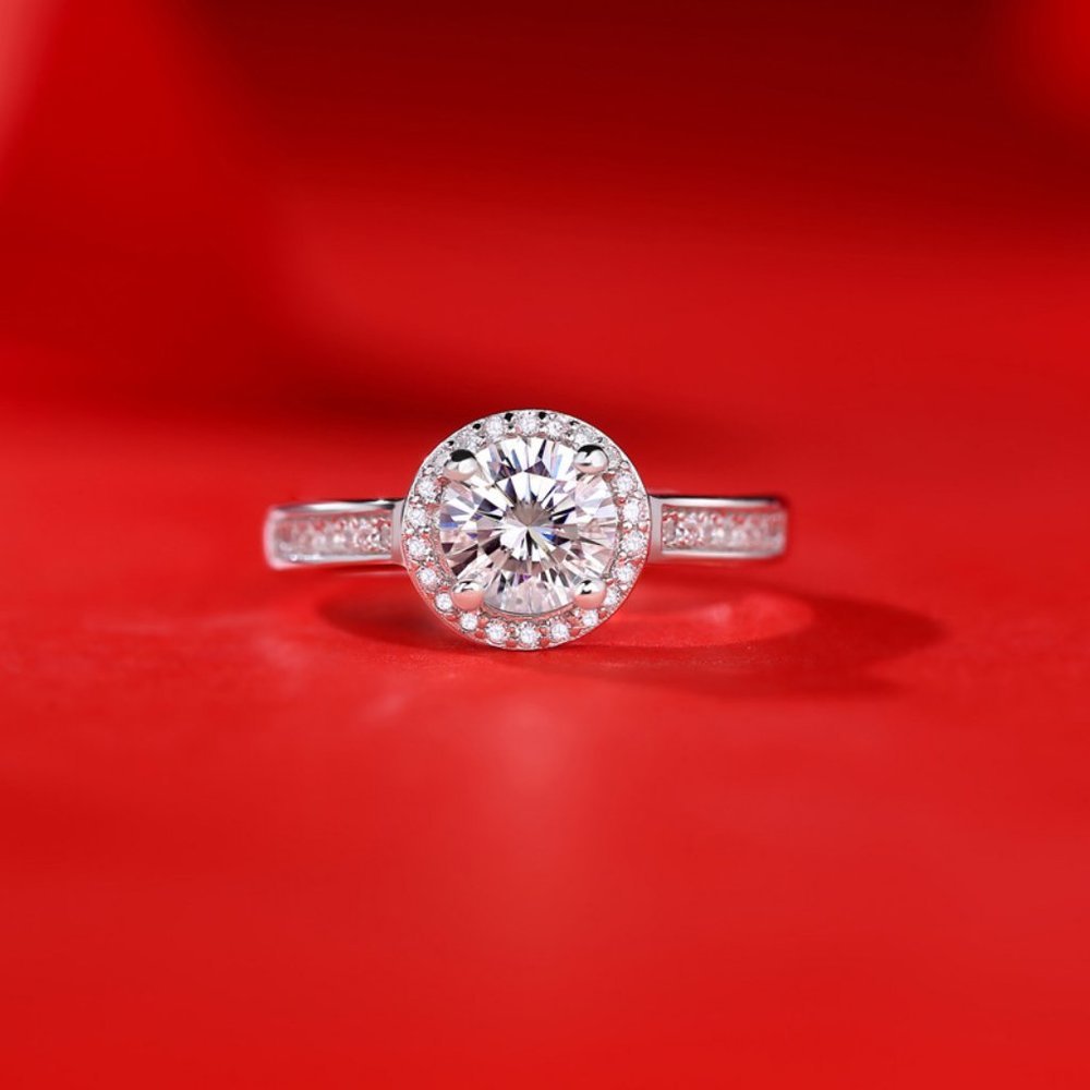 Certified 2ct. t.w. Moissanite Diamond Halo Engagement Ring NEW - Picture 4 of 8